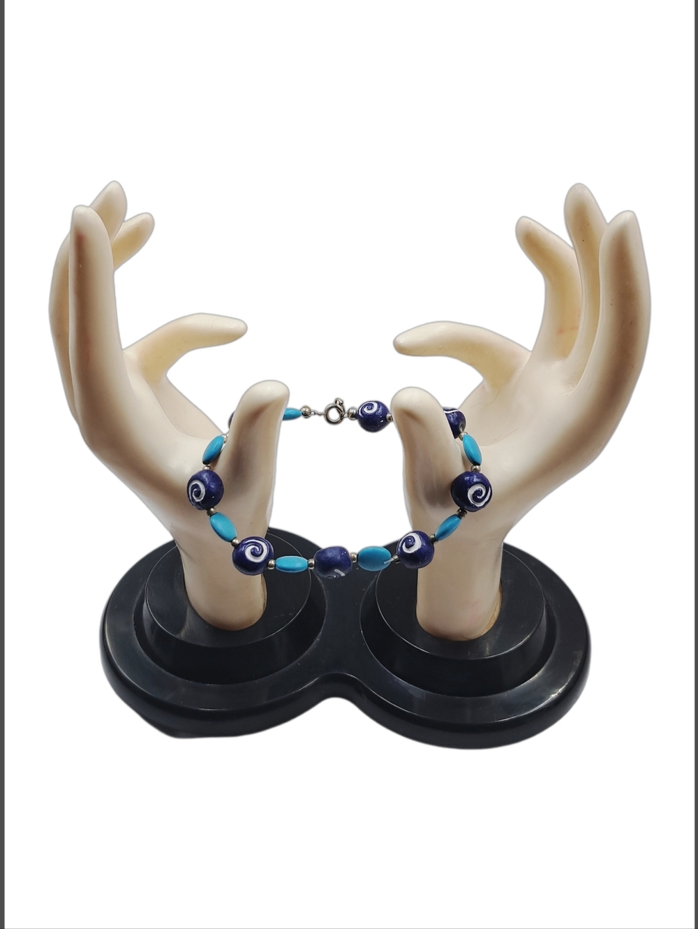 Swirled Dots Blue Beads Bracelet with Closure.